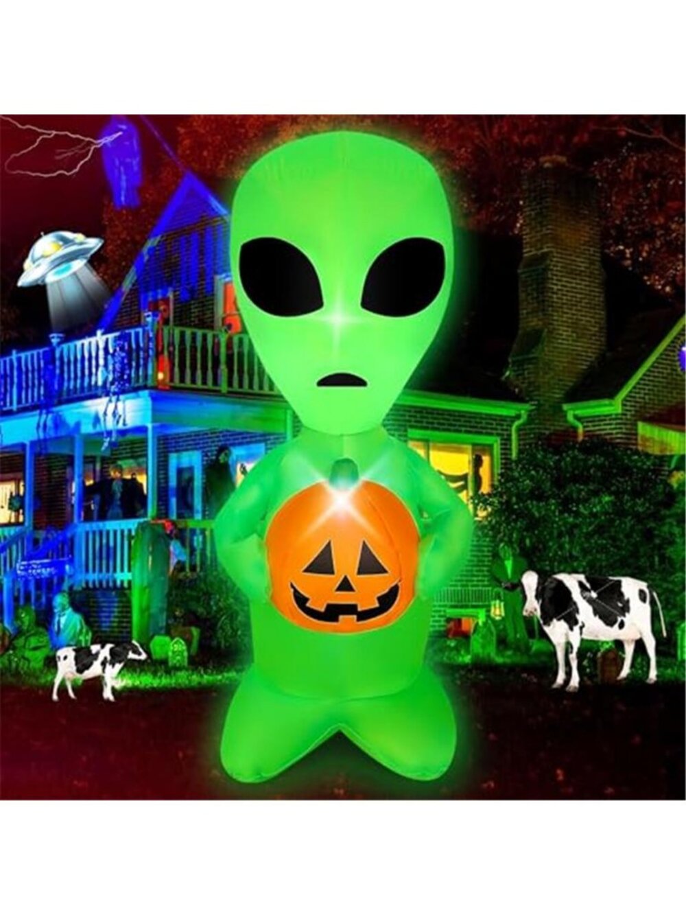 4 FT Halloween Inflatable Alien with Pumpkin Decor